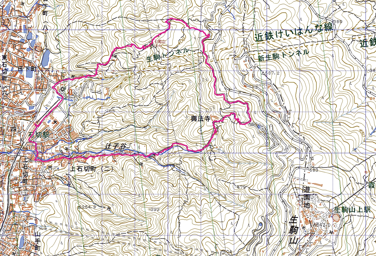 生駒山七面山トラック図